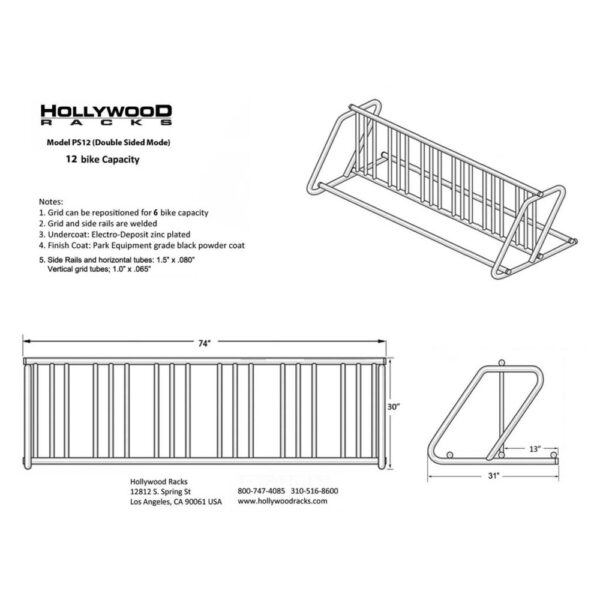 hollywood racks ps12 parking stand 6-12 bikes double sided
